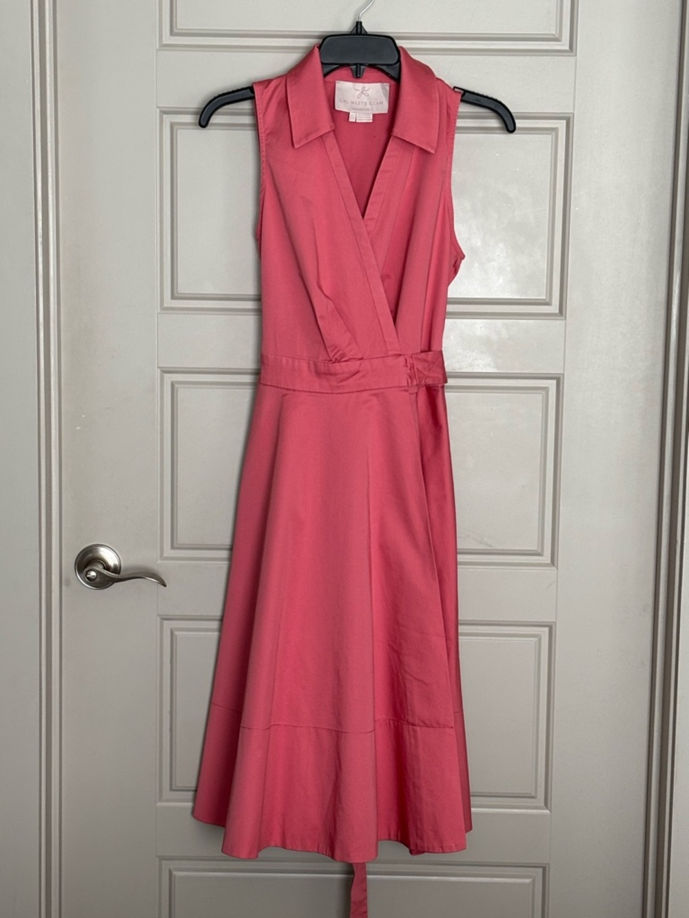 Gal Meets Glam Sleeveless Wrap-Style Midi Dress in Coral